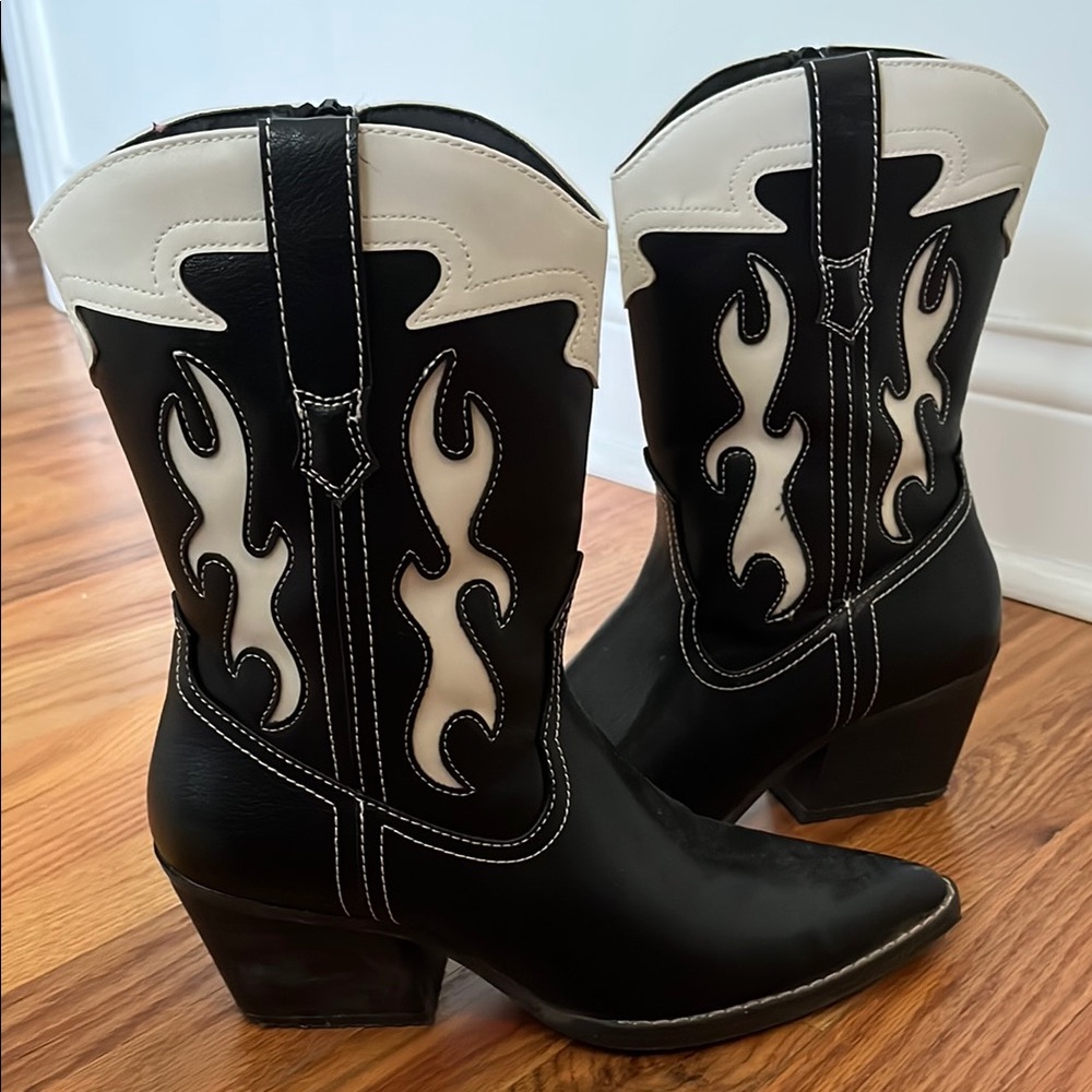 Target Black and White Flame Heeled Boots